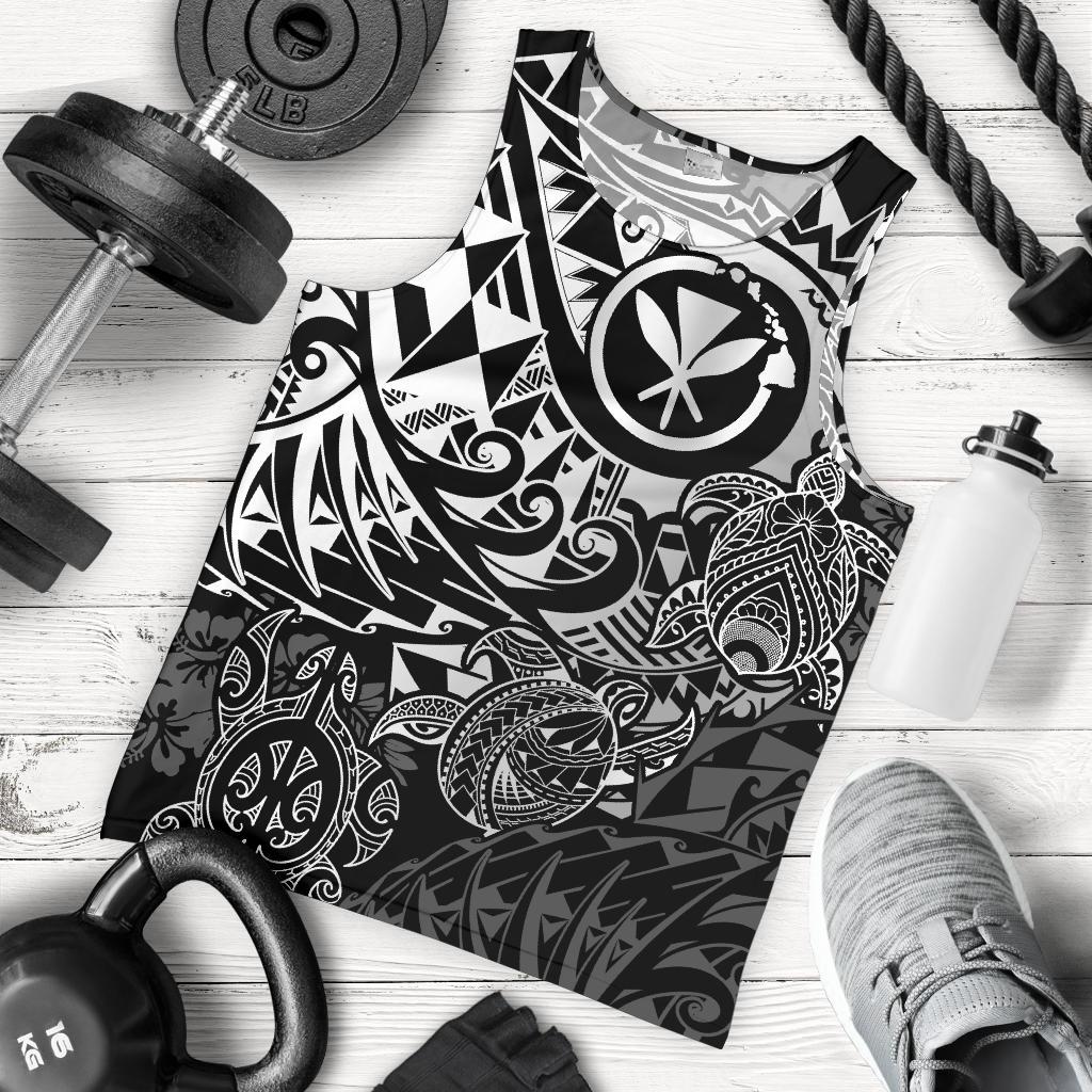 Polynesian Hawaii (Kanaka Maoli) Men's Tank Top - Black Turtle Hibiscus Flowing Black - Polynesian Pride