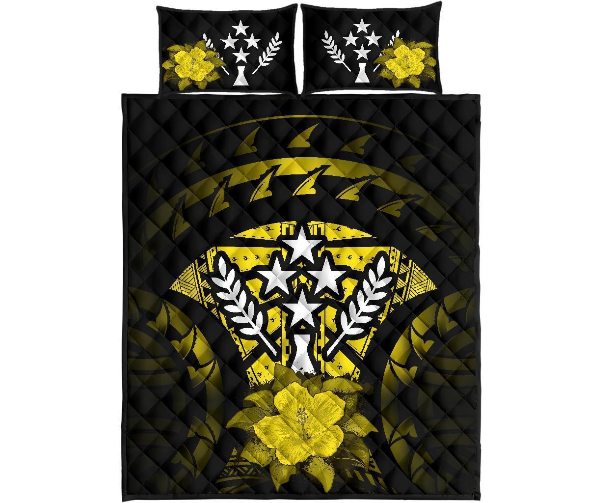Kosrae Polynesian Quilt Bed Set Hibiscus Yellow - Polynesian Pride