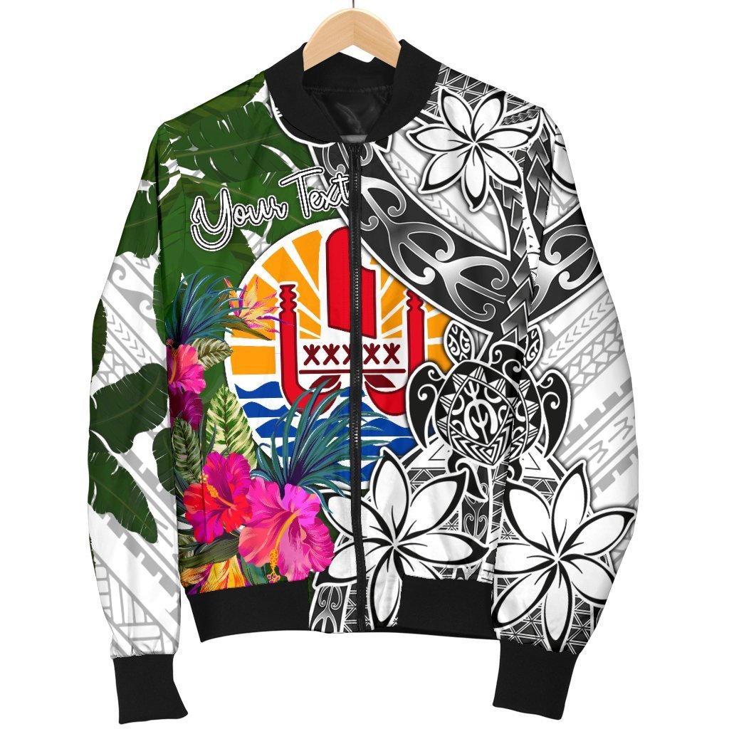 Tahiti Custom Personalised Men's Bomber Jacket White - Turtle Plumeria Banana Leaf - Polynesian Pride
