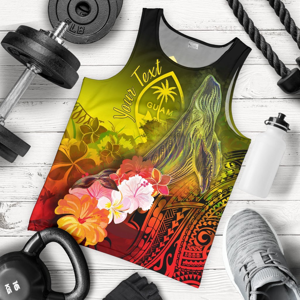 Guam Custom Personalised Men's Tank Top - Humpback Whale with Tropical Flowers (Yellow) Yellow - Polynesian Pride