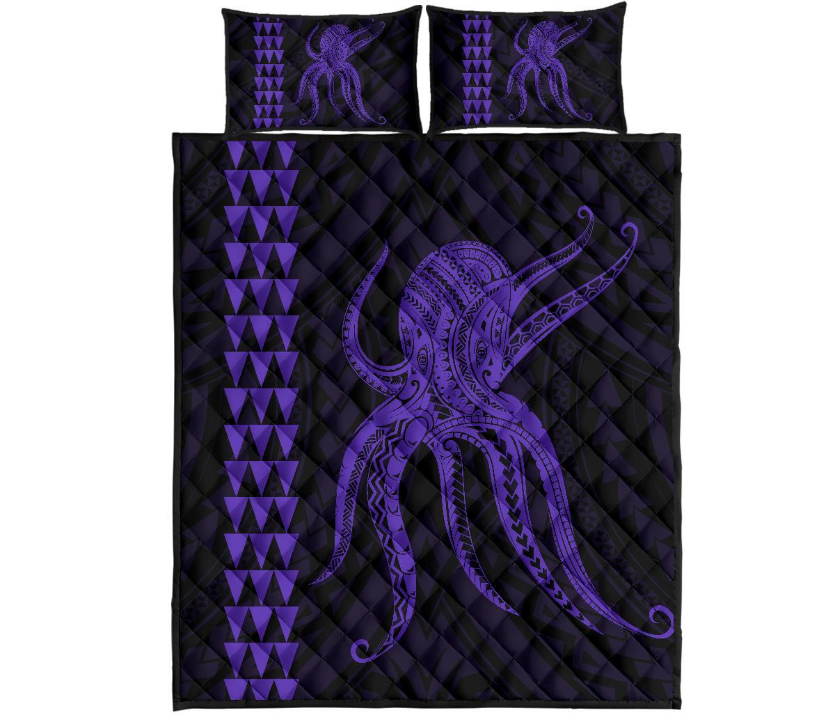 Hawaii Octopus KaKau Polynesian Quilt Bed Set - Purple Art - Polynesian Pride