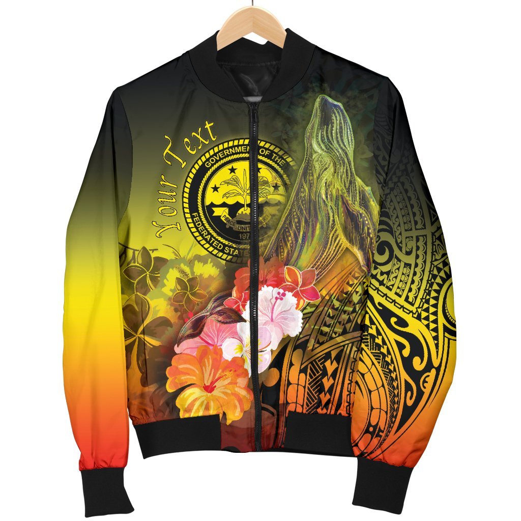 Federated States of Micronesia Custom Personalised Men's Bomber Jackets - Humpback Whale with Tropical Flowers (Yellow) - Polynesian Pride
