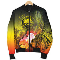 Federated States of Micronesia Custom Personalised Men's Bomber Jackets - Humpback Whale with Tropical Flowers (Yellow) - Polynesian Pride