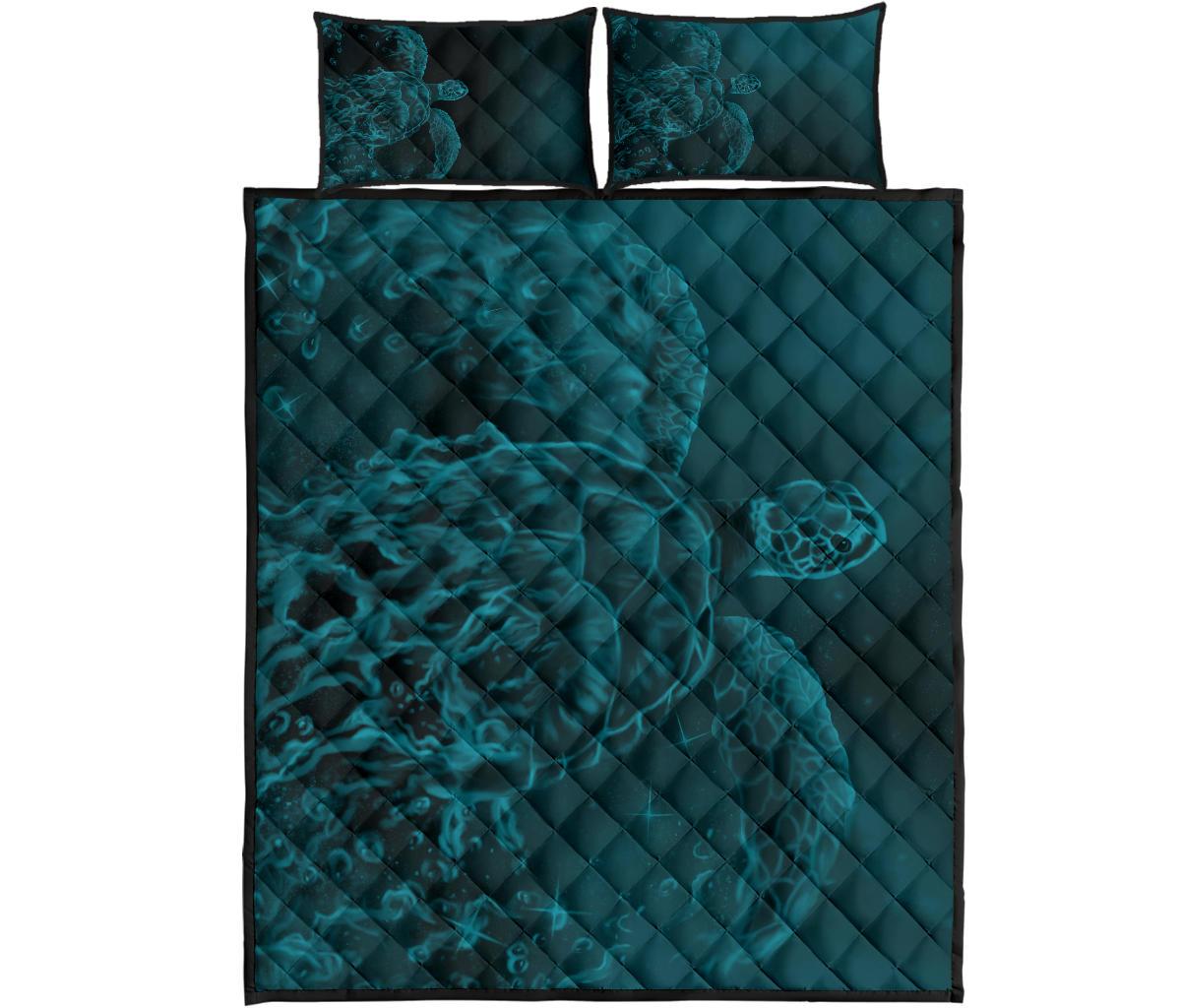 Hawaii Sea Turtle Water Color Travel Galaxy Quilt Bed Set - AH - Blue Blue - Polynesian Pride