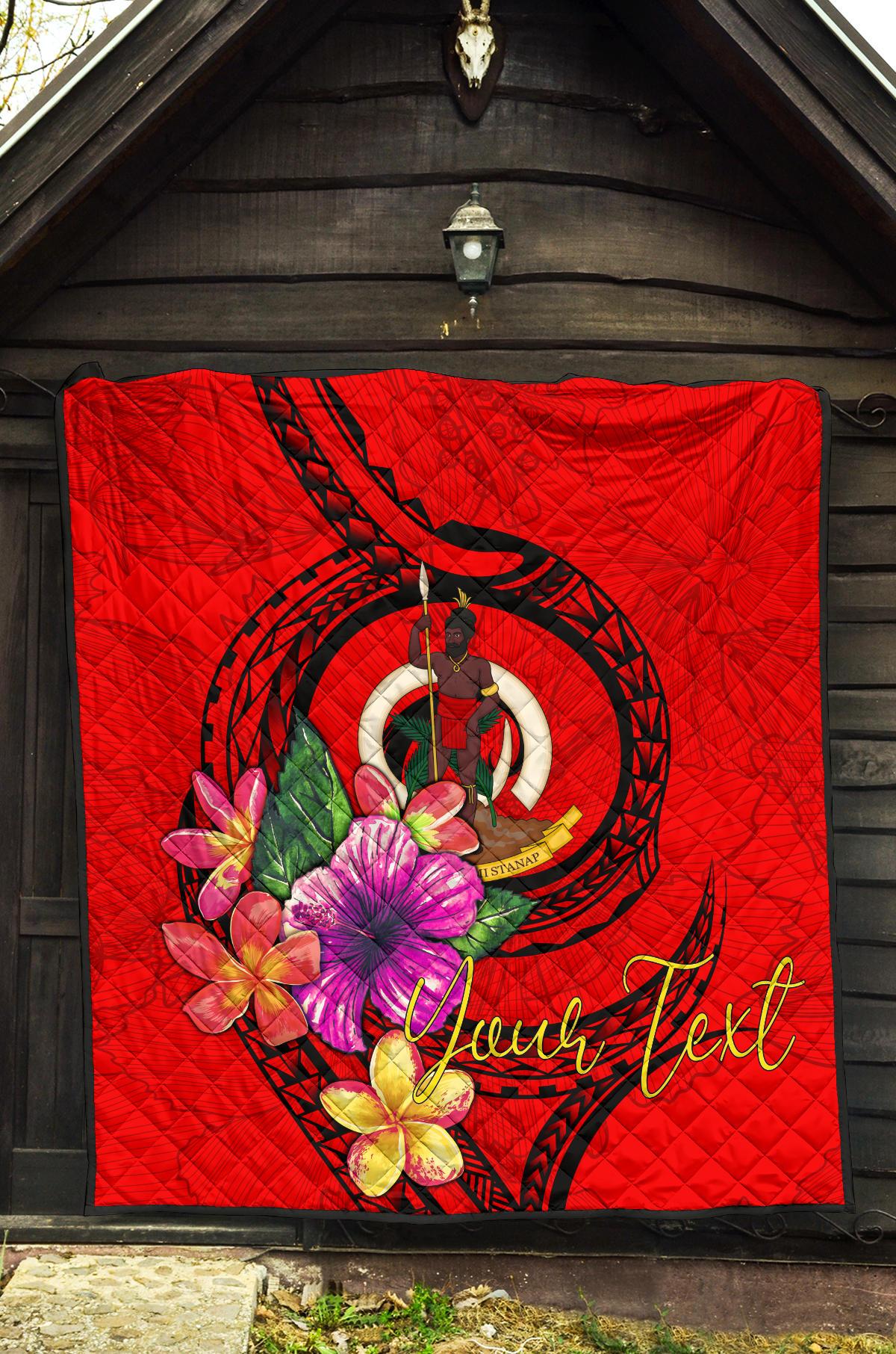 Vanuatu Polynesian Custom Personalised Premium Quilt - Floral With Seal Red - Polynesian Pride