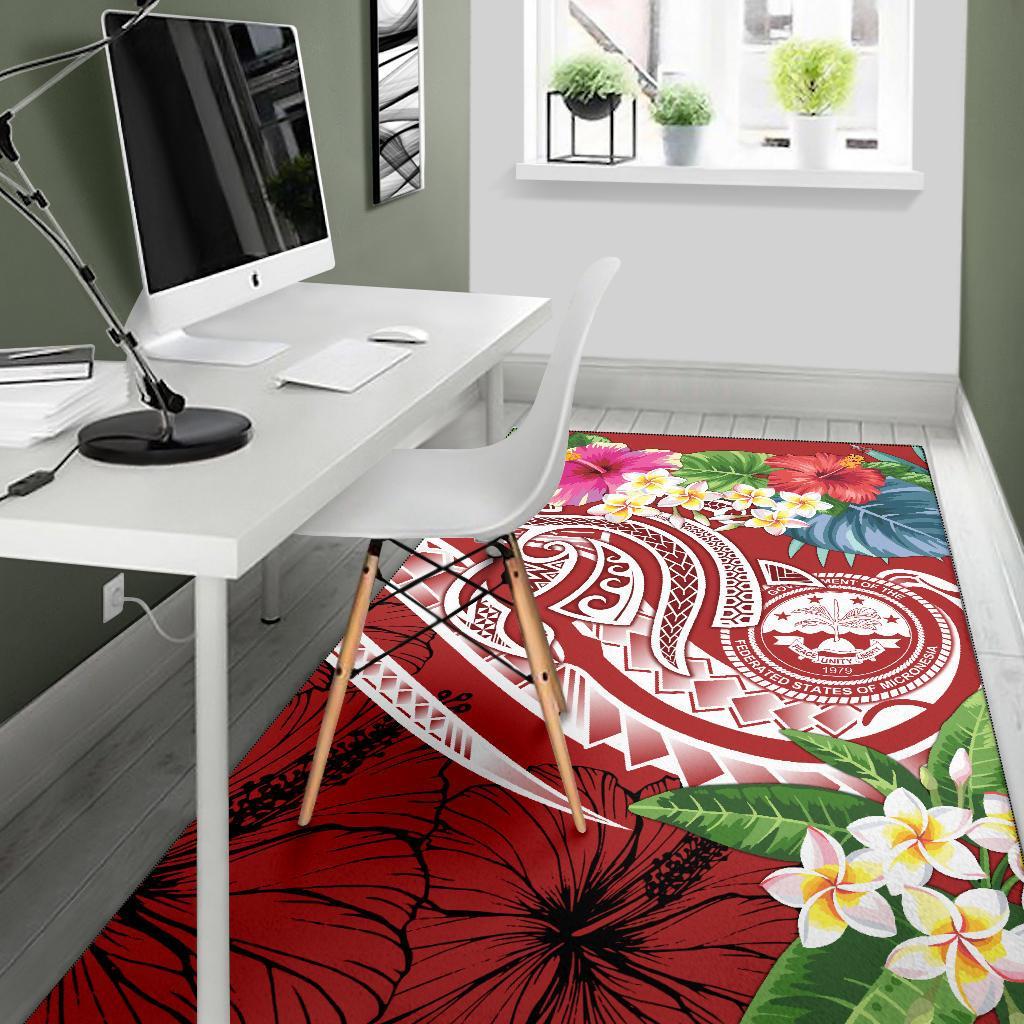 FSM Polynesian Area Rug - Summer Plumeria (Red) - Polynesian Pride
