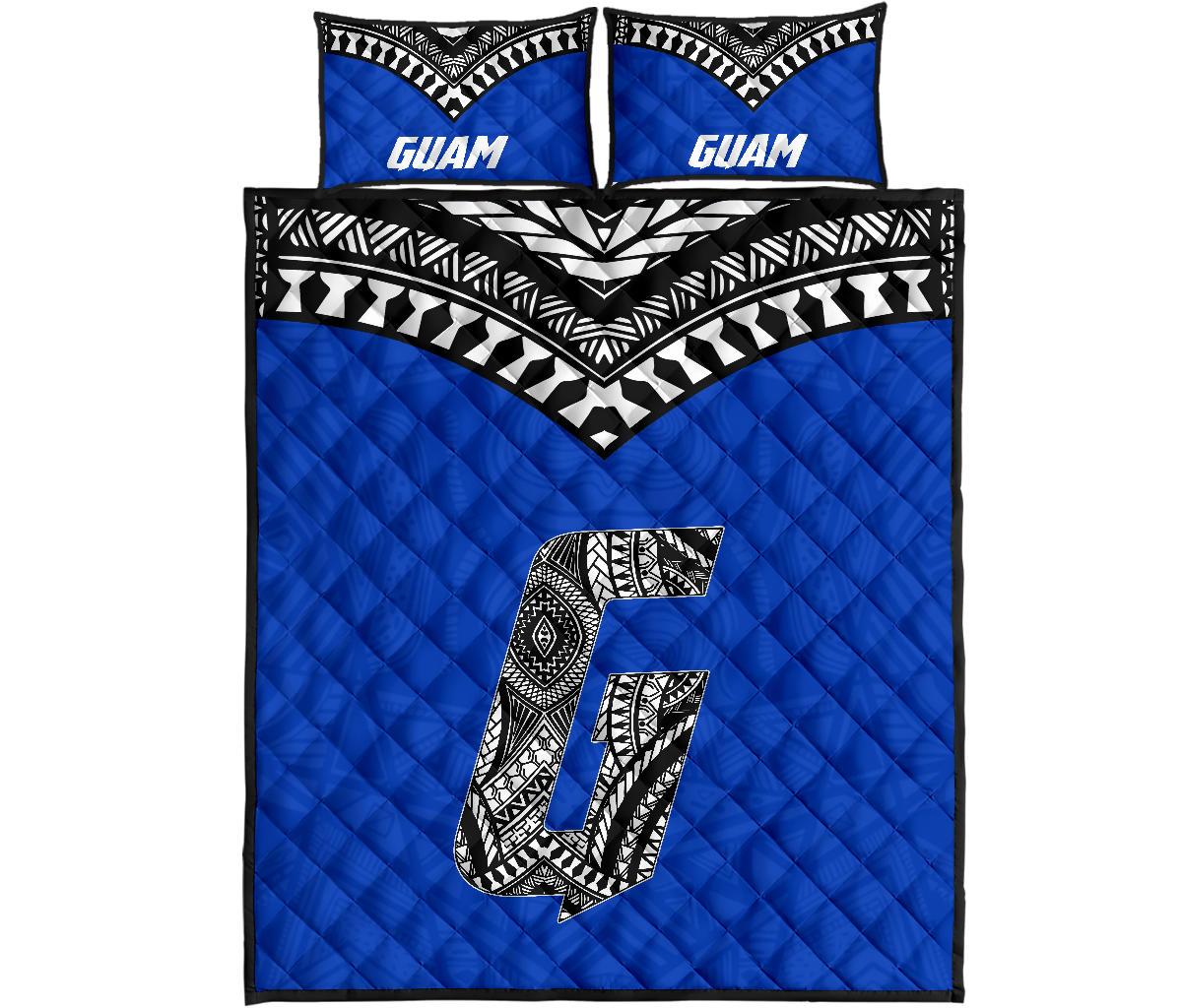 Guam Quilt Bed Set - Guam Polynesian Tattoo Blue Version Blue - Polynesian Pride