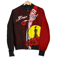 New Caledonia Polynesian Custom Personalised Men's Bomber Jacket - Coat Of Arm With Hibiscus - Polynesian Pride