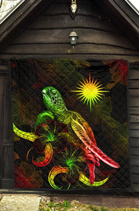 Marshall Islands Polynesian Premium Quilt - Turtle With Blooming Hibiscus Reggae - Polynesian Pride