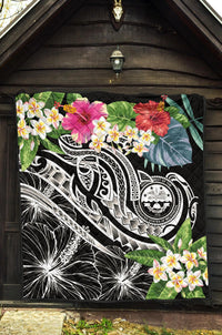 FSM Polynesian Premium Quilt - Summer Plumeria (Black) - Polynesian Pride