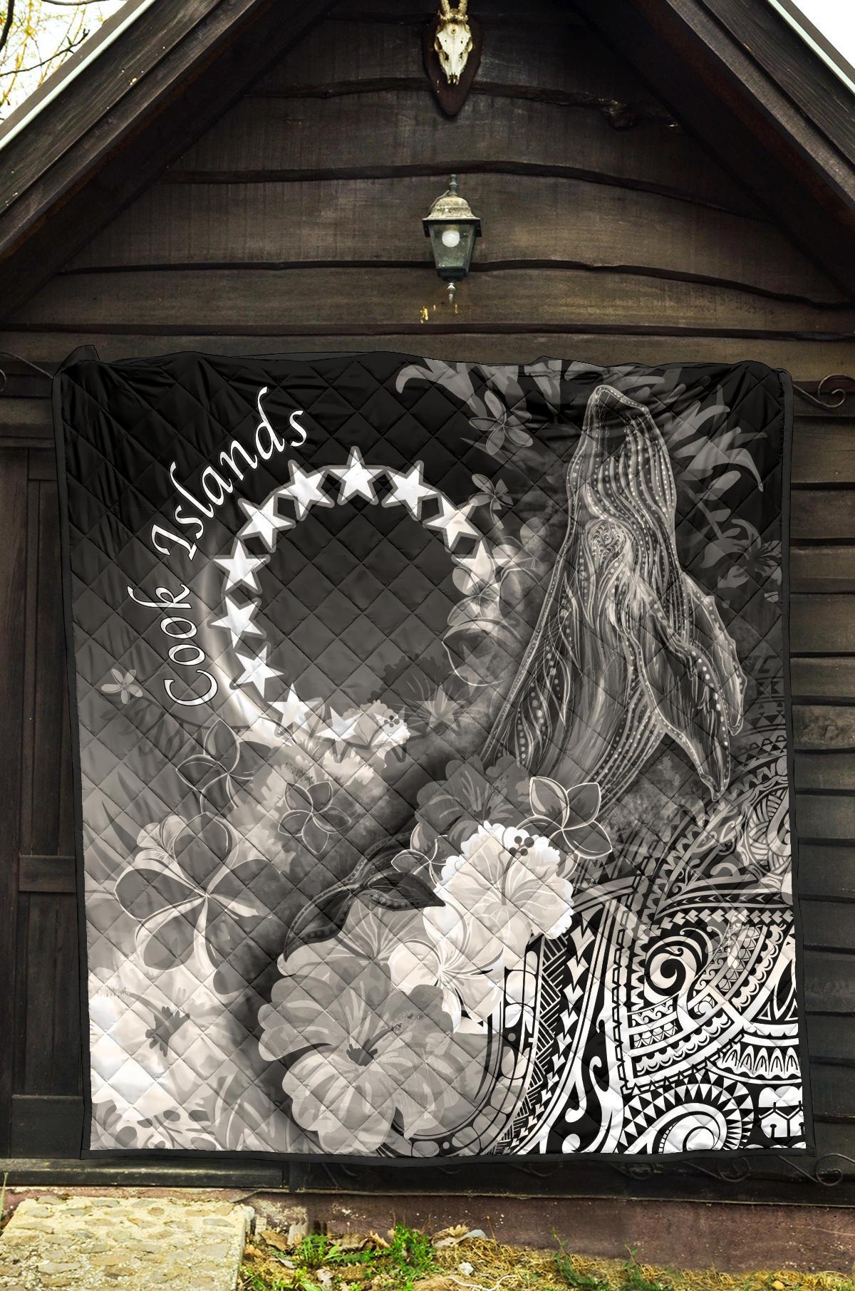 Cook Islands Premium Quilt - Humpback Whale with Tropical Flowers (White) - Polynesian Pride