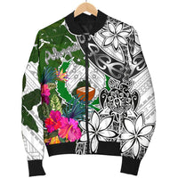 Pohnpei Men's Bomber Jacket White - Turtle Plumeria Banana Leaf - Polynesian Pride