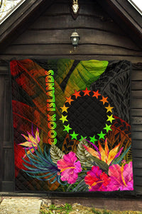 Cook Islands Polynesian Premium Quilt - Hibiscus and Banana Leaves - Polynesian Pride
