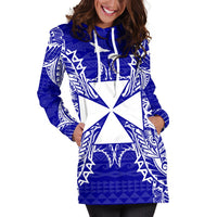 Wallis And Futuna Polynesian Hoodie Dress Map Blue - Polynesian Pride