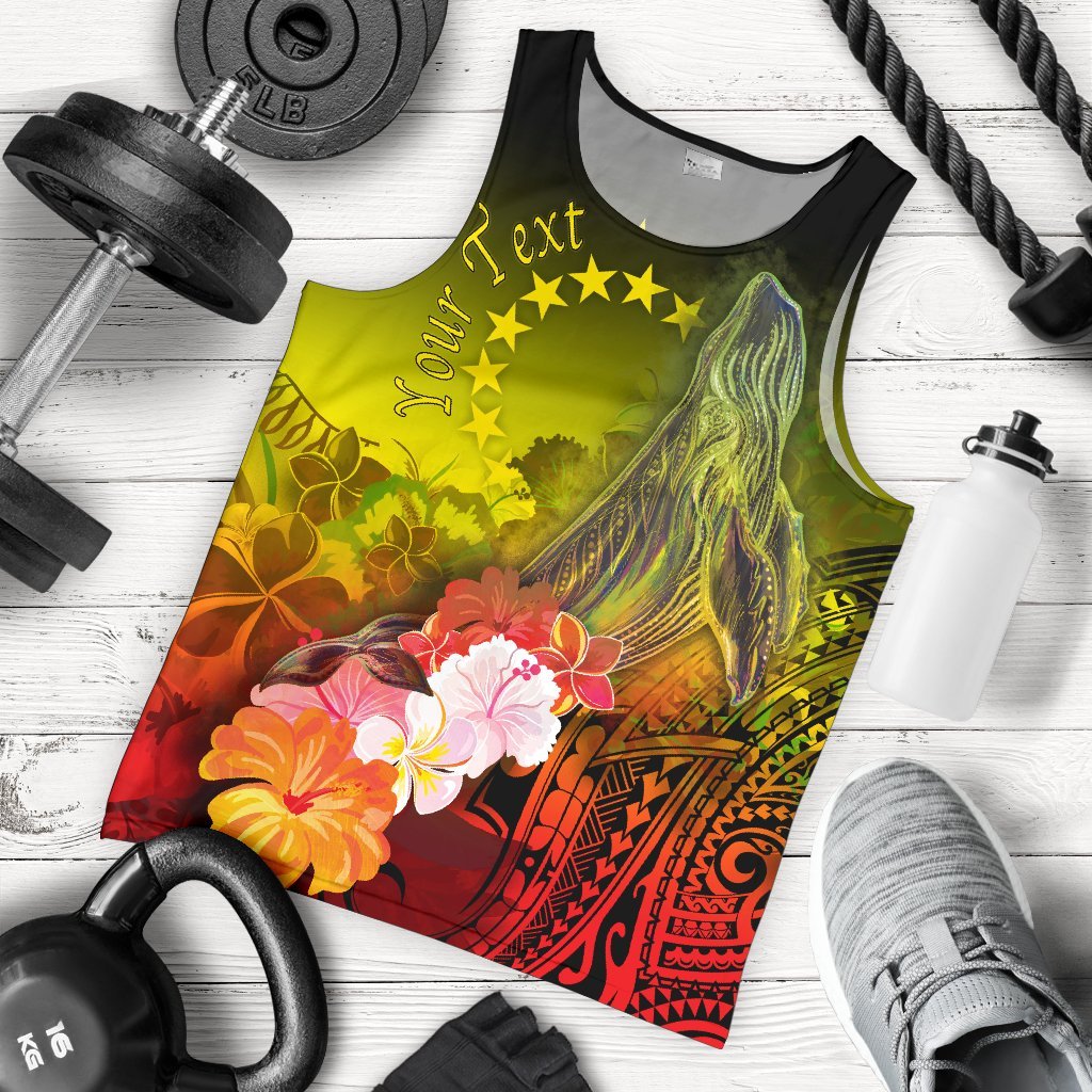 Cook Islands Custom Personalised Men's Tank Top - Humpback Whale with Tropical Flowers (Yellow) Yellow - Polynesian Pride