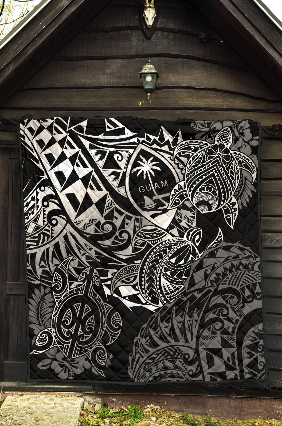 Guam Polynesian Premium Quilt - White Turtle Flowing - Polynesian Pride