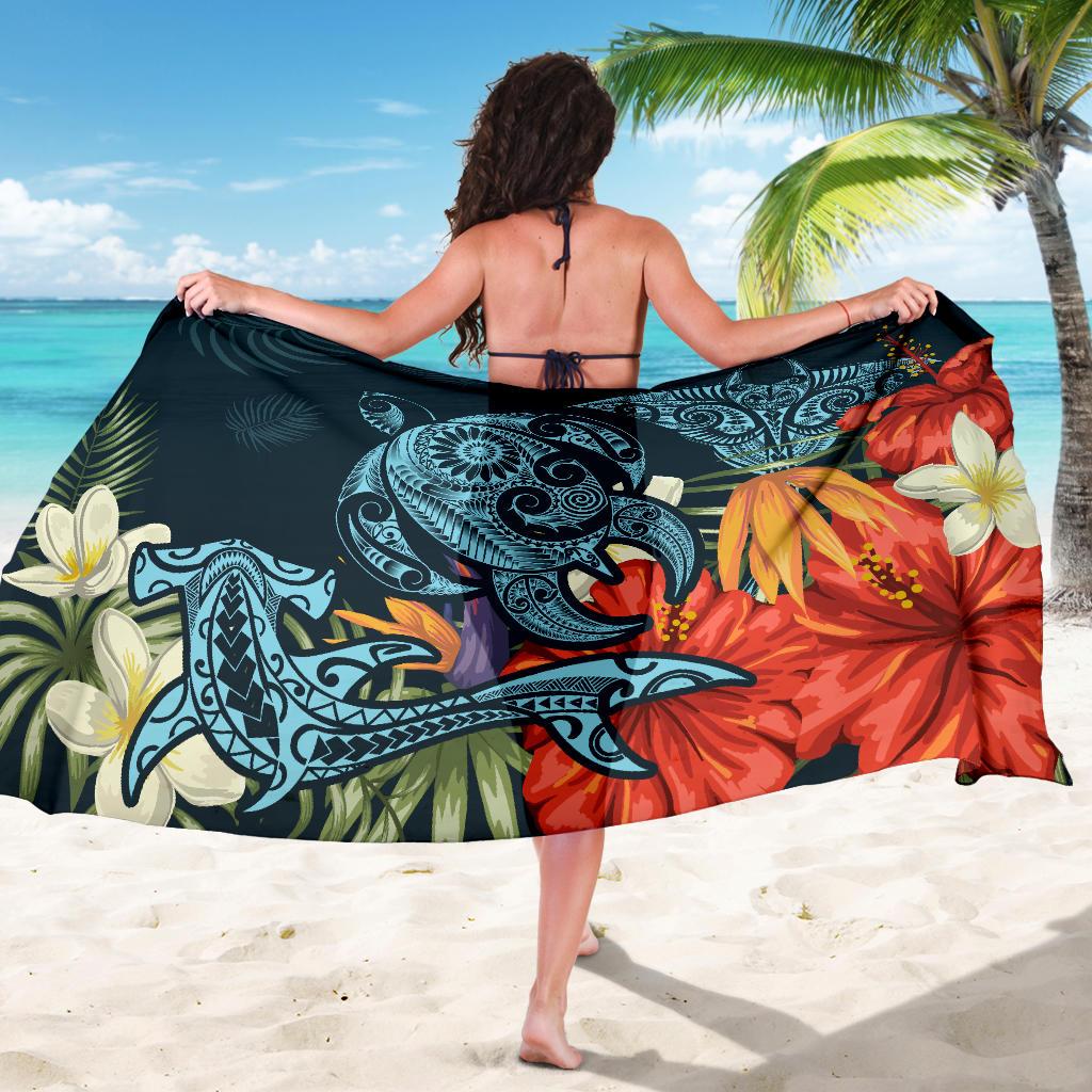 Hawaii Turtle Shark Manta Ray Hibiscus Plumeria Sarong - Polynesian Pride