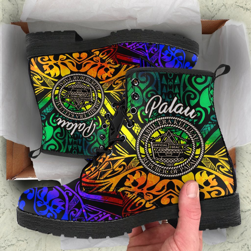 Palau Leather Boots - Rainbow Polynesian Pattern Rainbow - Polynesian Pride