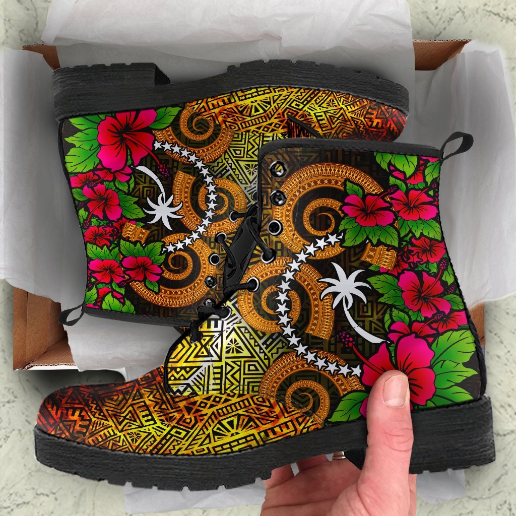 Chuuk Micronesia Leather Boots - Hibiscus Vintage Orange - Polynesian Pride