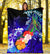 Cook Islands Custom Personalised Premium Blanket - Humpback Whale with Tropical Flowers (Blue) - Polynesian Pride