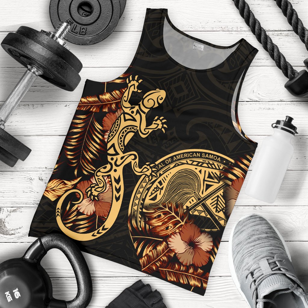 American Samoa Polynesian Men Tank Top - Lizard Lucky Black - Polynesian Pride