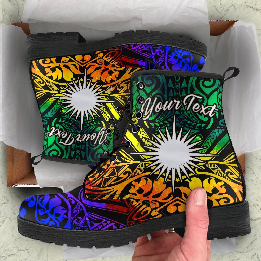 Marshall Islands Custom Personalised Leather Boots - Rainbow Polynesian Pattern Rainbow - Polynesian Pride