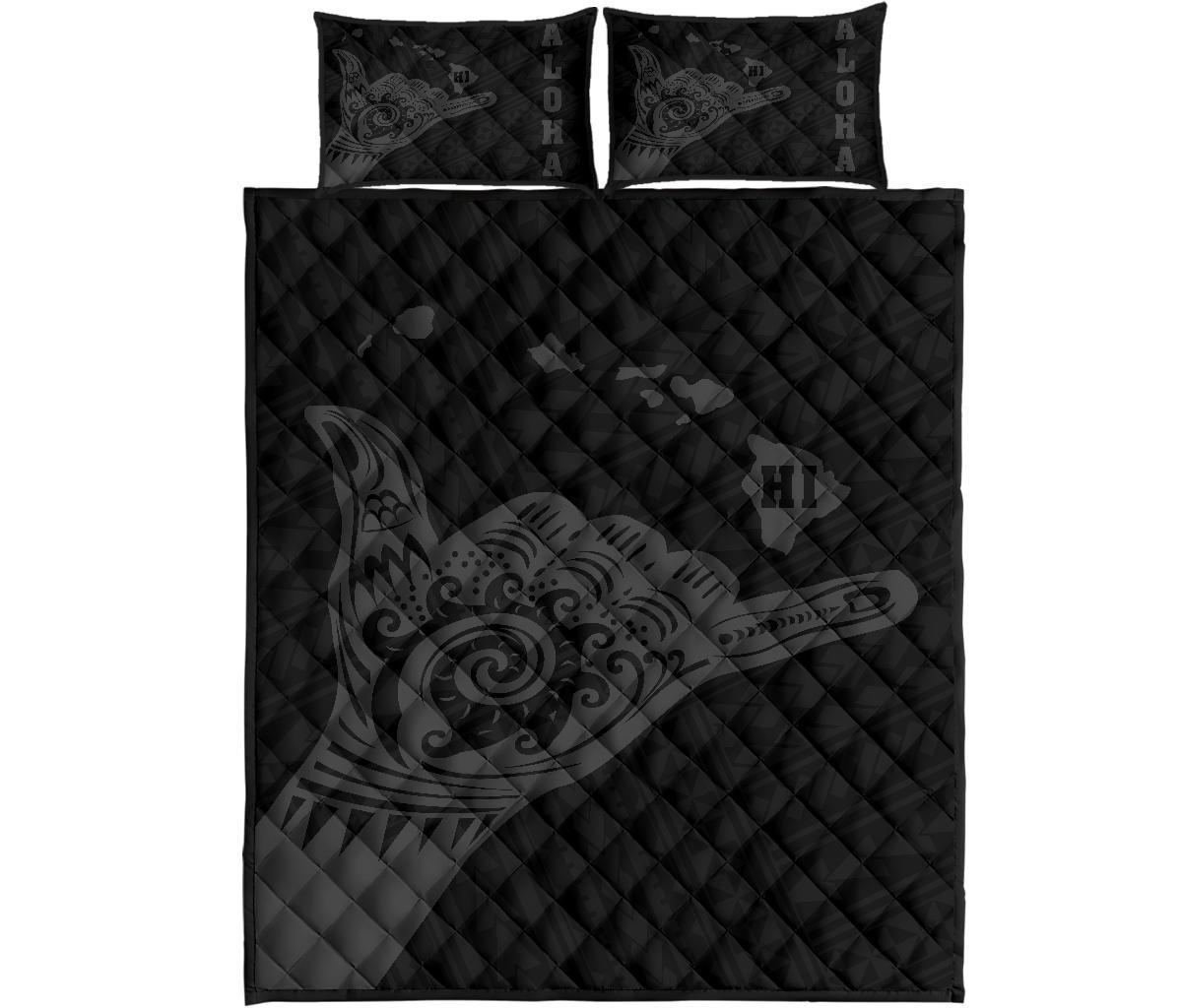 Hawaii Shaka Map Polynesian Quilt Bed Set - Grey Grey - Polynesian Pride