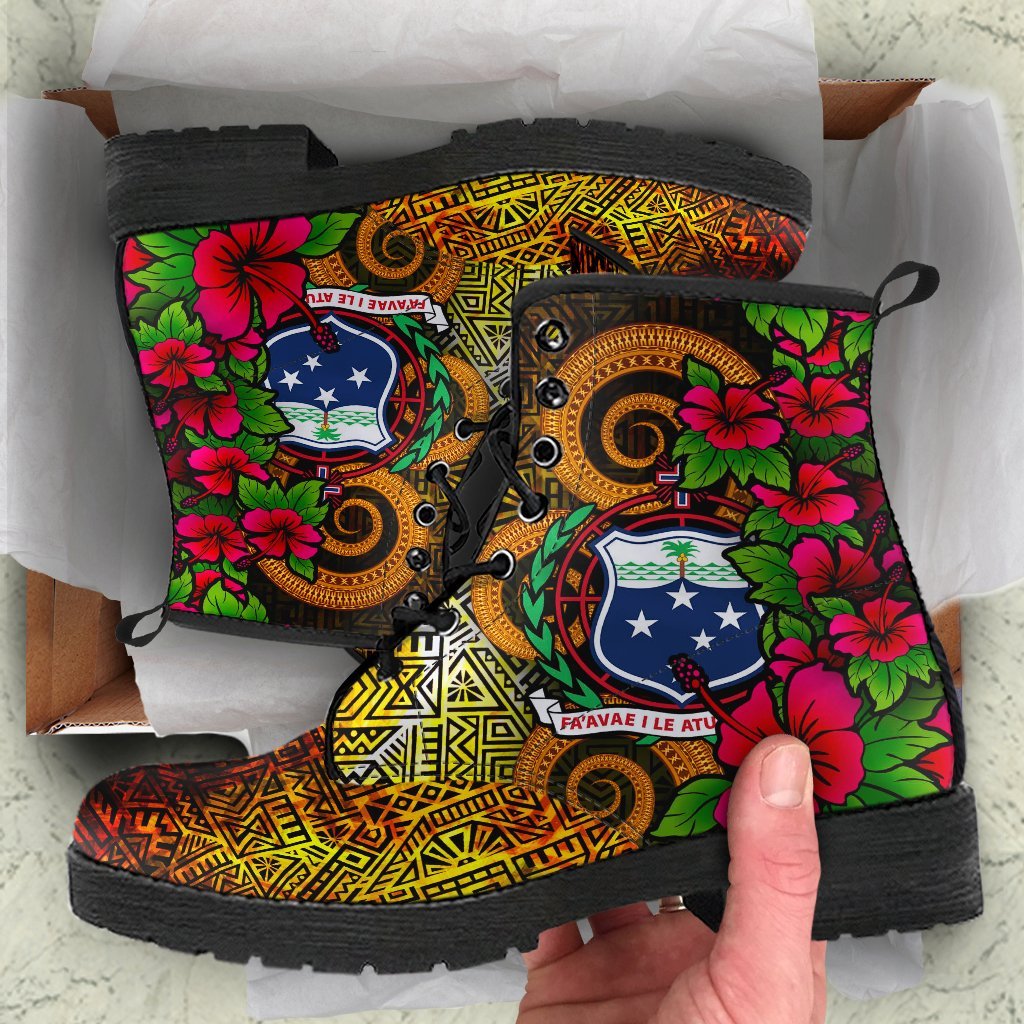 Samoa Polynesian Leather Boots - Hibiscus Vintage Orange - Polynesian Pride