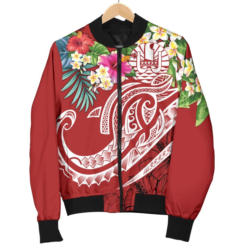Tahiti Polynesian Men's Bomber Jacket - Summer Plumeria (Red) - Polynesian Pride
