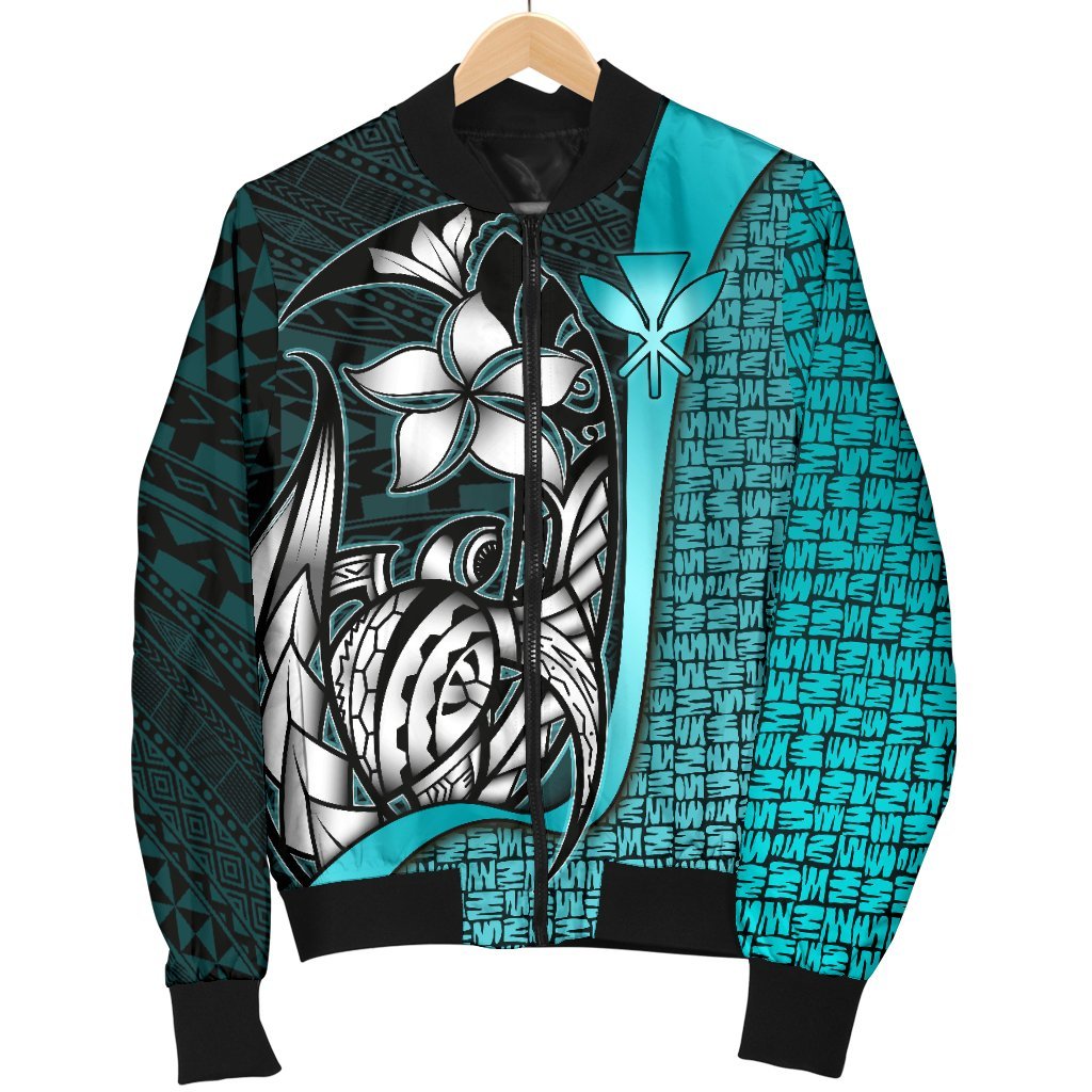 Polynesian Hawaii Men Bomber Jacket Turquoise - Turtle with Hook TURQUOISE - Polynesian Pride