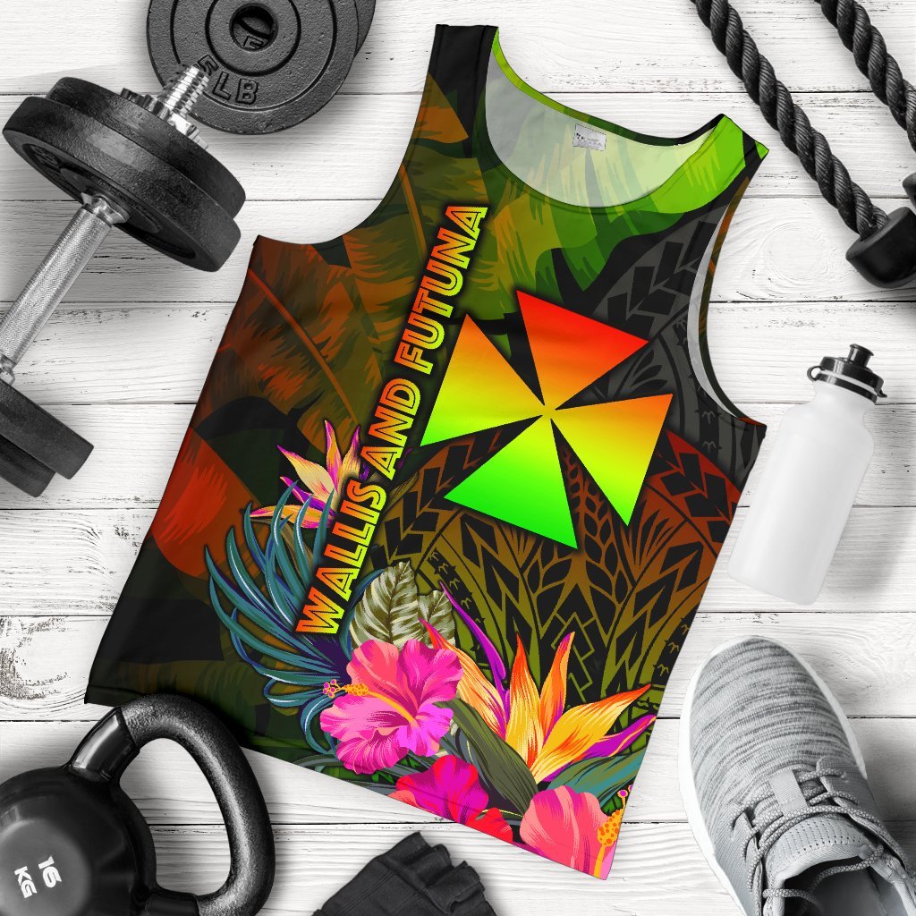 Wallis and Futuna Polynesian Men's Tank Top - Hibiscus and Banana Leaves Reggae - Polynesian Pride