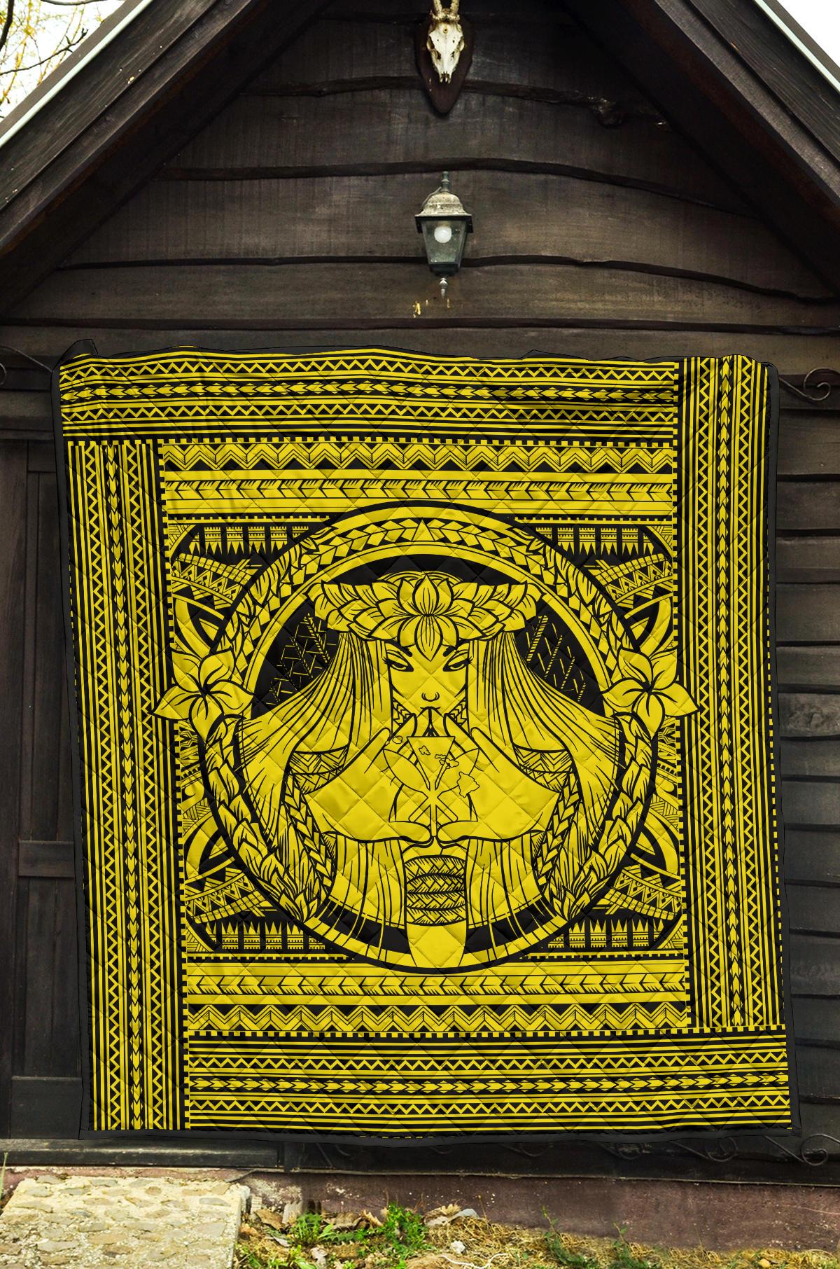 Hawaii Polynesian Pele Kanaka Premium Quilt Yellow - Polynesian Pride