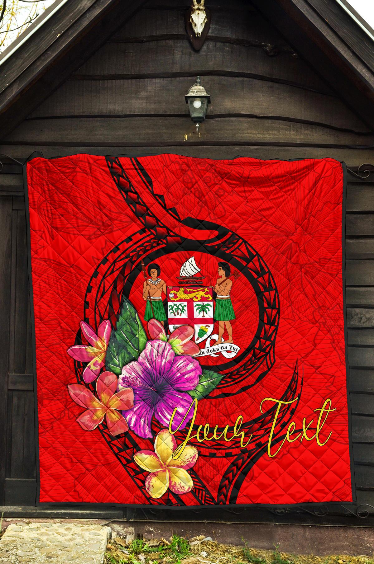 Fiji Polynesian Custom Personalised Premium Quilt - Floral With Seal Red - Polynesian Pride