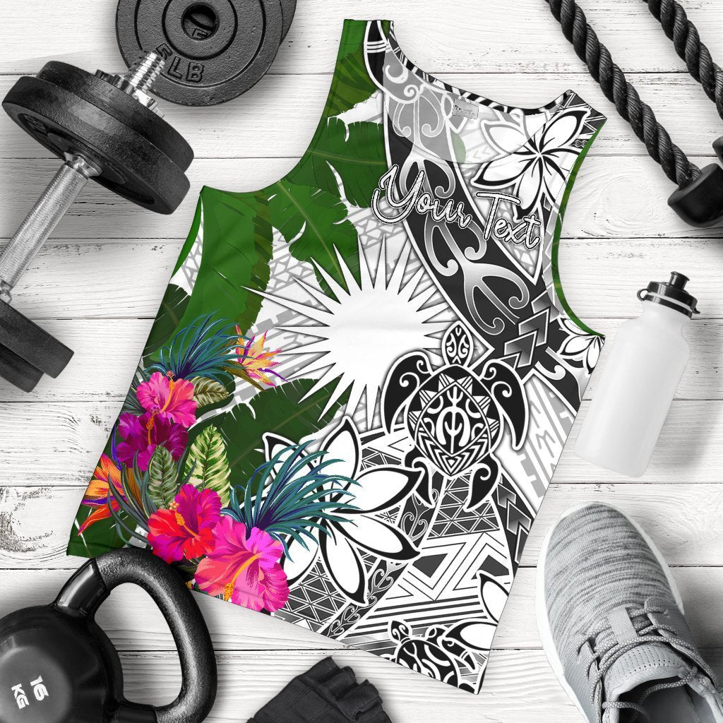 Marshall Islands Custom Personalised Men's Tank Top White - Turtle Plumeria Banana Leaf White - Polynesian Pride