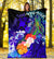 Tonga Custom Personalised Premium Blanket - Humpback Whale with Tropical Flowers (Blue) - Polynesian Pride