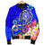 American Samoa Polynesian Men's Bomber Jacket - Turtle Plumeria (Blue) - Polynesian Pride