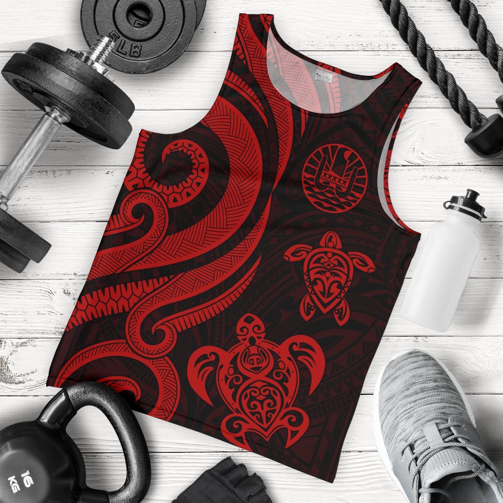 Tahiti Men's Tank Top - Red Tentacle Turtle Red - Polynesian Pride