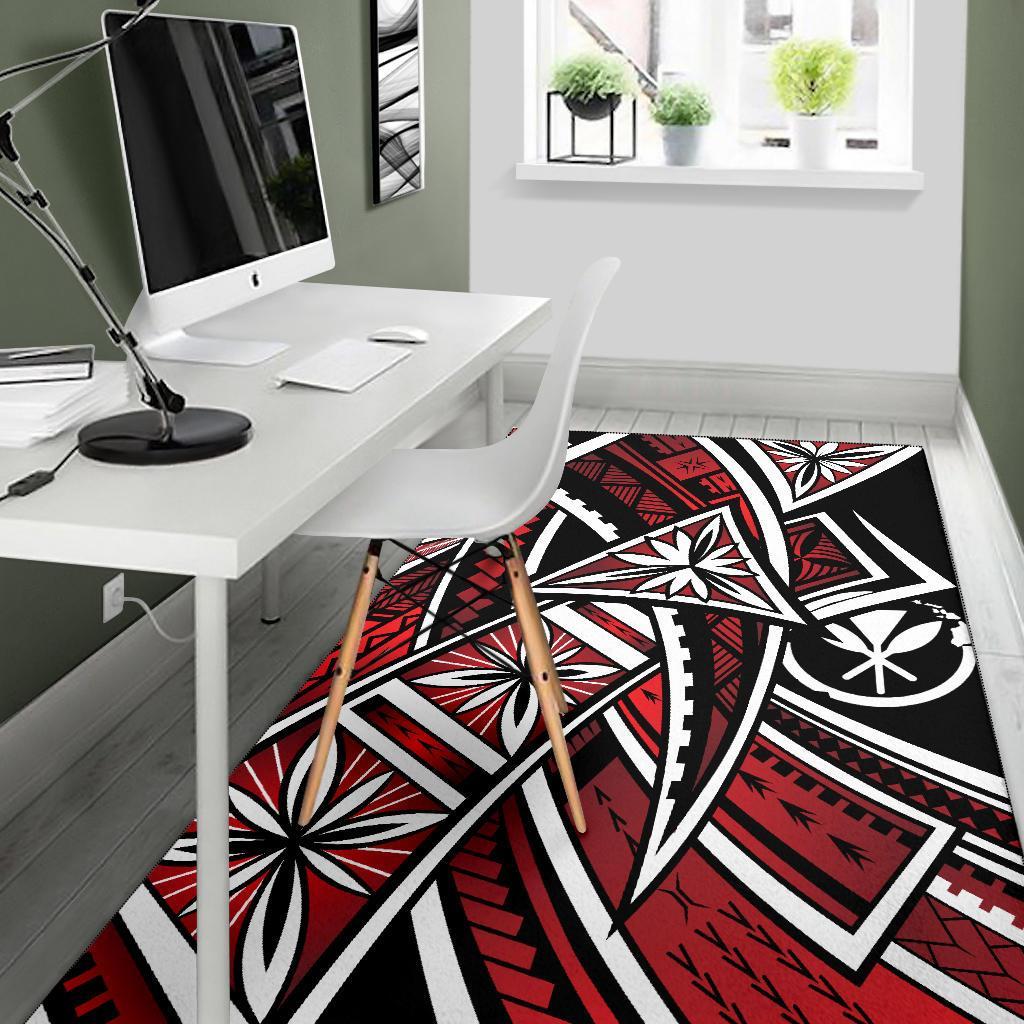 Hawaii Area Rug - Tribal Flower Special Pattern Red Color - Polynesian Pride