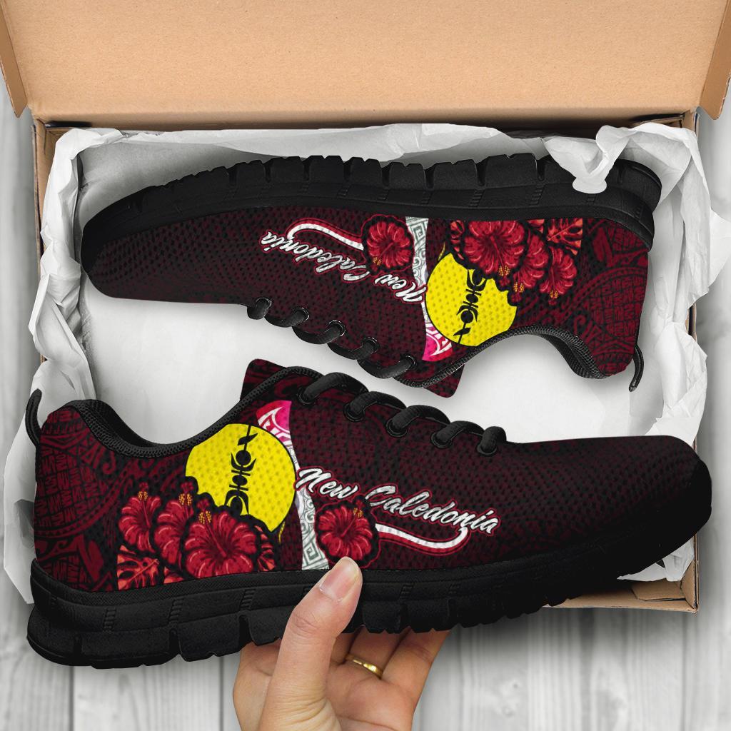 New Caledonia Polynesian Sneakers - Coat Of Arm With Hibiscus - Polynesian Pride