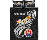 Tahiti Custom Personalised Quilt Bed Set - Tahiti Seal Polynesian Patterns Plumeria (Black) - Polynesian Pride