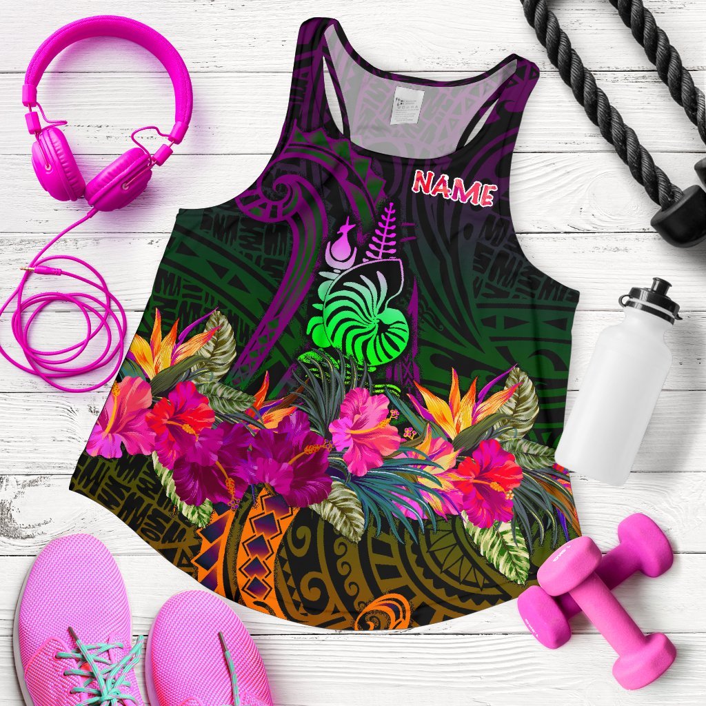New Caledonia Polynesian Personalised Women's Racerback Tank - Summer Hibiscus Art - Polynesian Pride