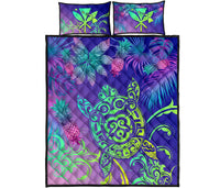 Hawaii Turtle Tropical Kanaka Maoli Quilt Bed Set - Yez Style Blue - Polynesian Pride
