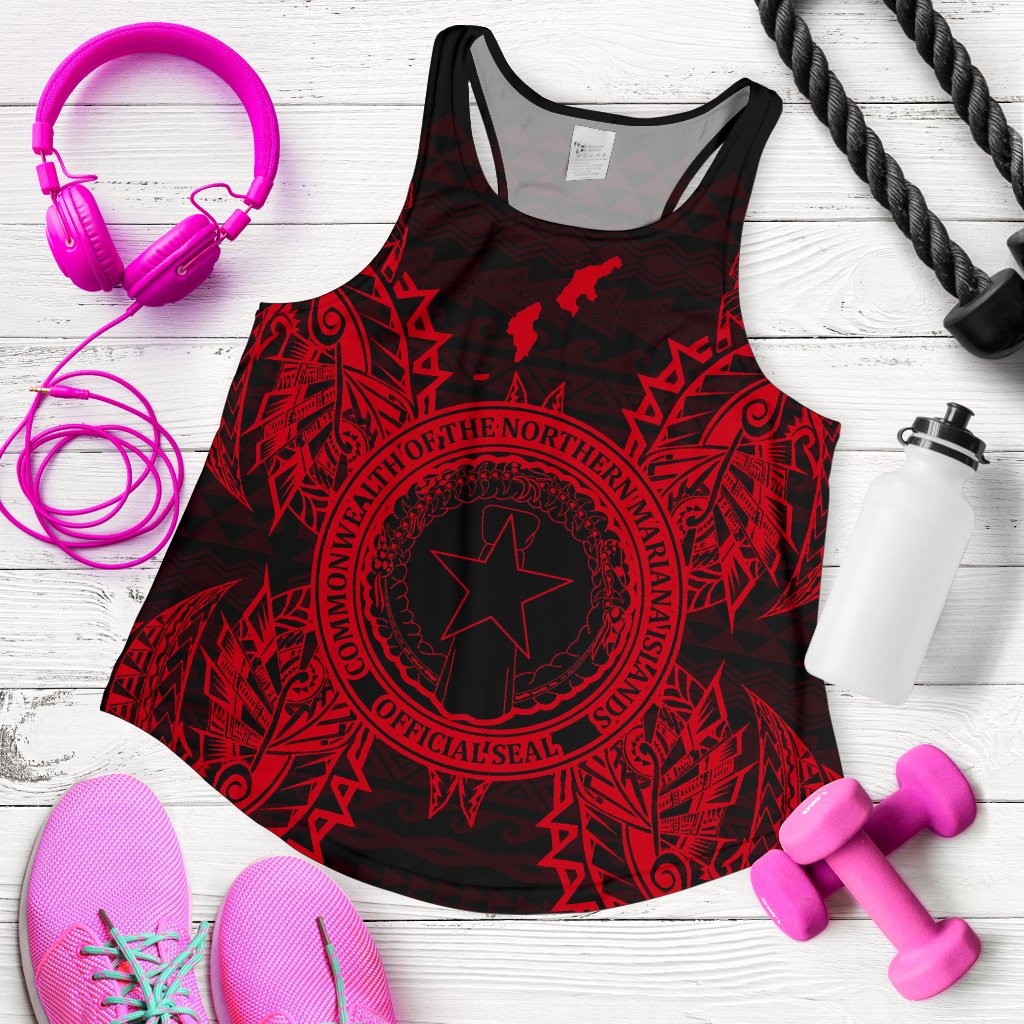 Northern Mariana Islands Polynesian Women Tank Top Map Red - Polynesian Pride