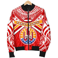 Tahiti Rugby Women Bomber Jacket Polynesian Coat Of Arms and Flag - Polynesian Pride