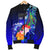 Fiji Men's Bomber Jacket - Humpback Whale with Tropical Flowers (Blue) - Polynesian Pride