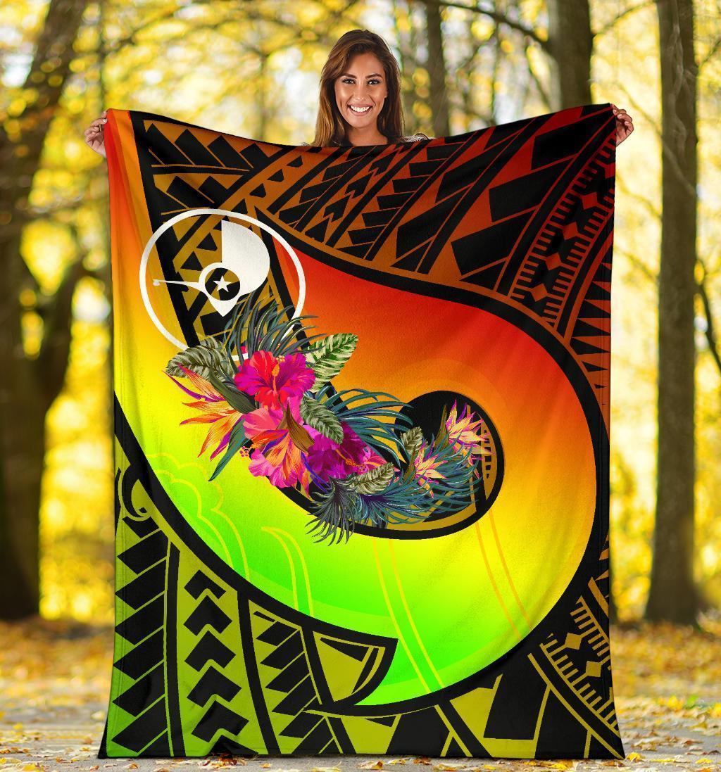 Yap Premium Blanket - Polynesian Hook And Hibiscus (Raggae) - Polynesian Pride