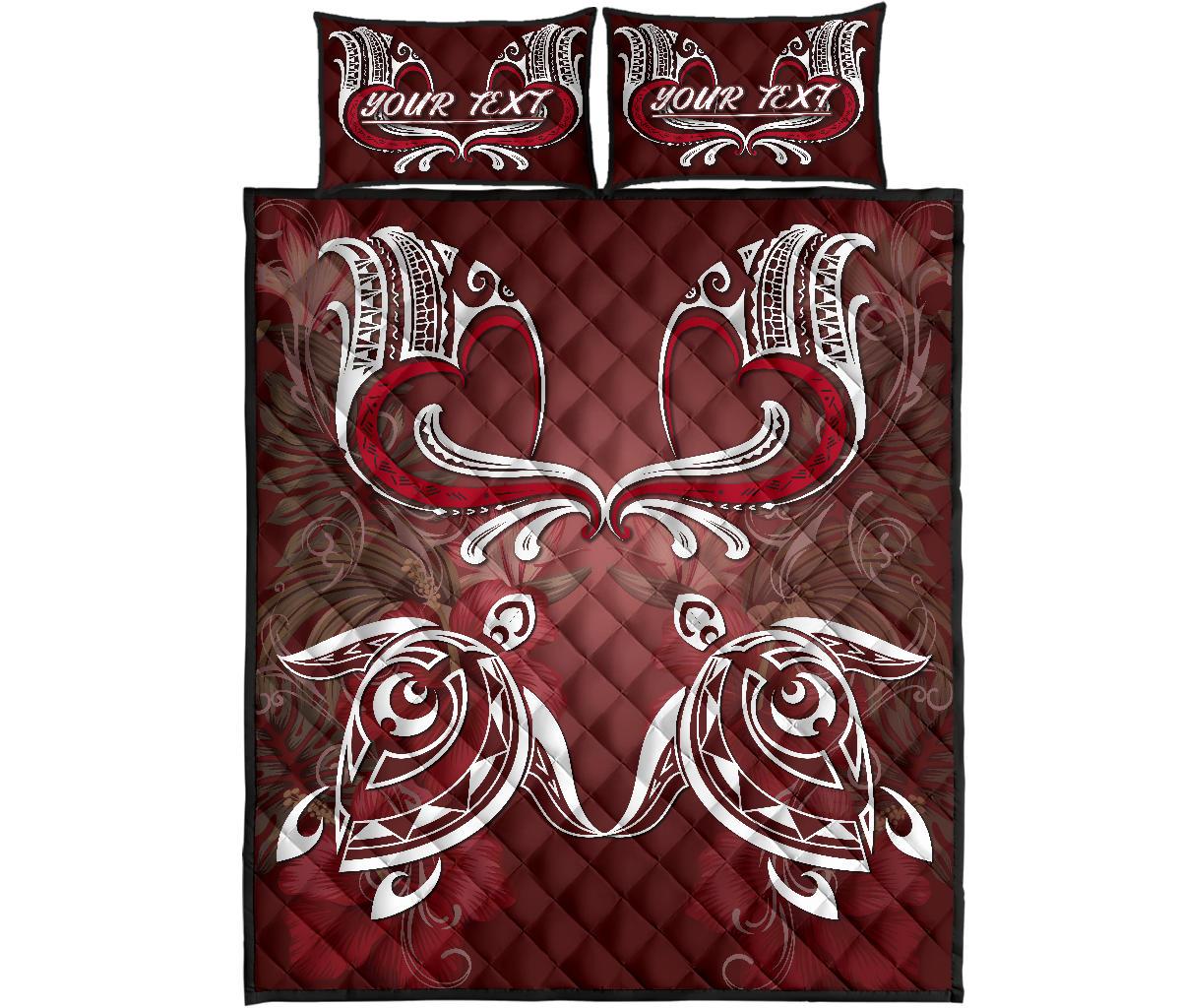 (Personalized) Hawaii Love Valentines Day Turtle Polynesian Quilt Bed Set - Bray Style - AH Red - Polynesian Pride