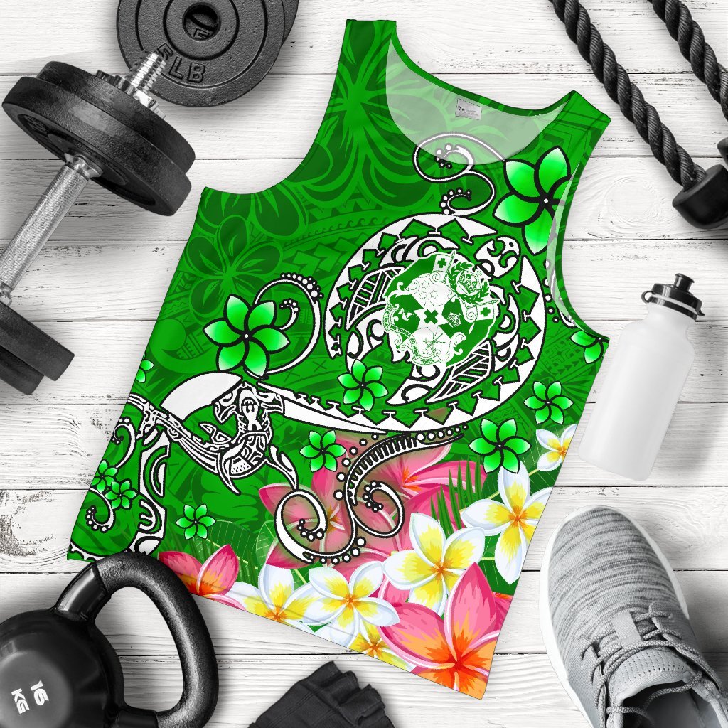 Tonga Men's Tank Top - Turtle Plumeria (Green) Green - Polynesian Pride