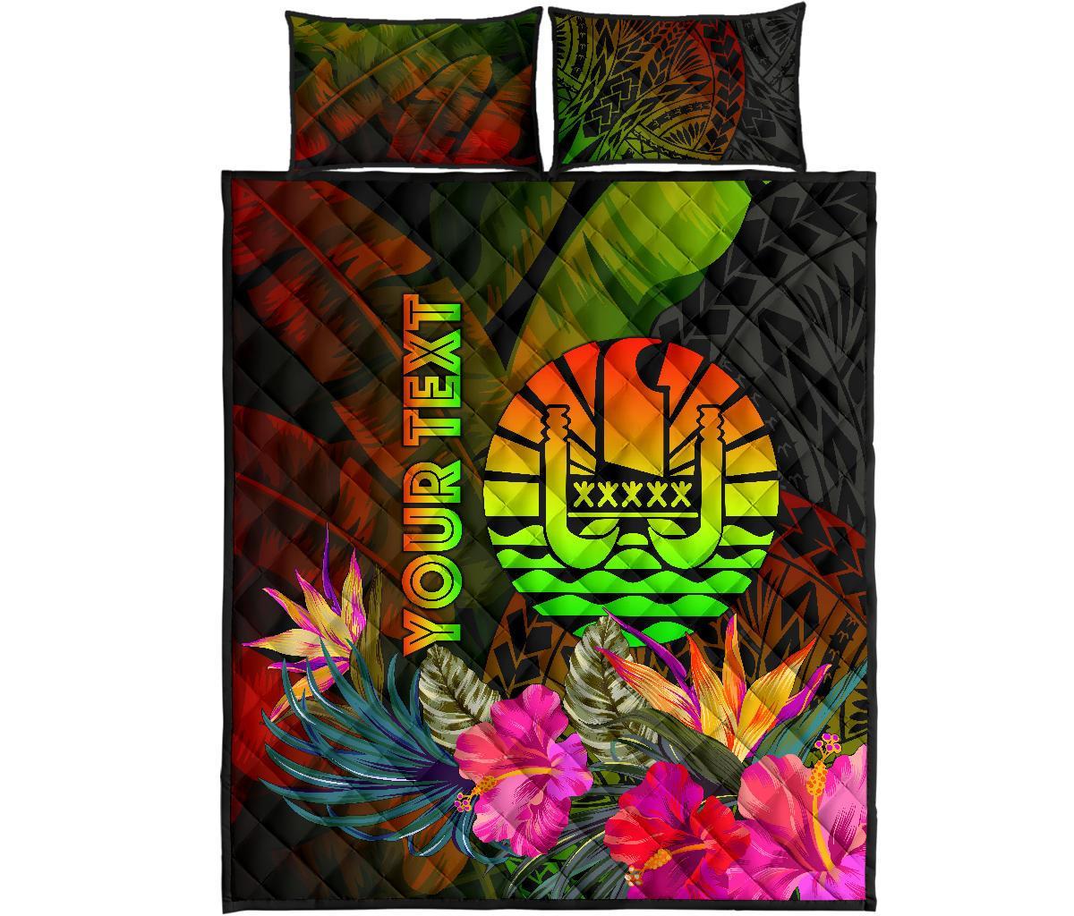 Tahiti Polynesian Personalised Quilt Bed Set - Hibiscus and Banana Leaves - Polynesian Pride