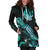 Tahiti Polynesian Hoodie Dress - Turtle With Blooming Hibiscus Turquoise - Polynesian Pride